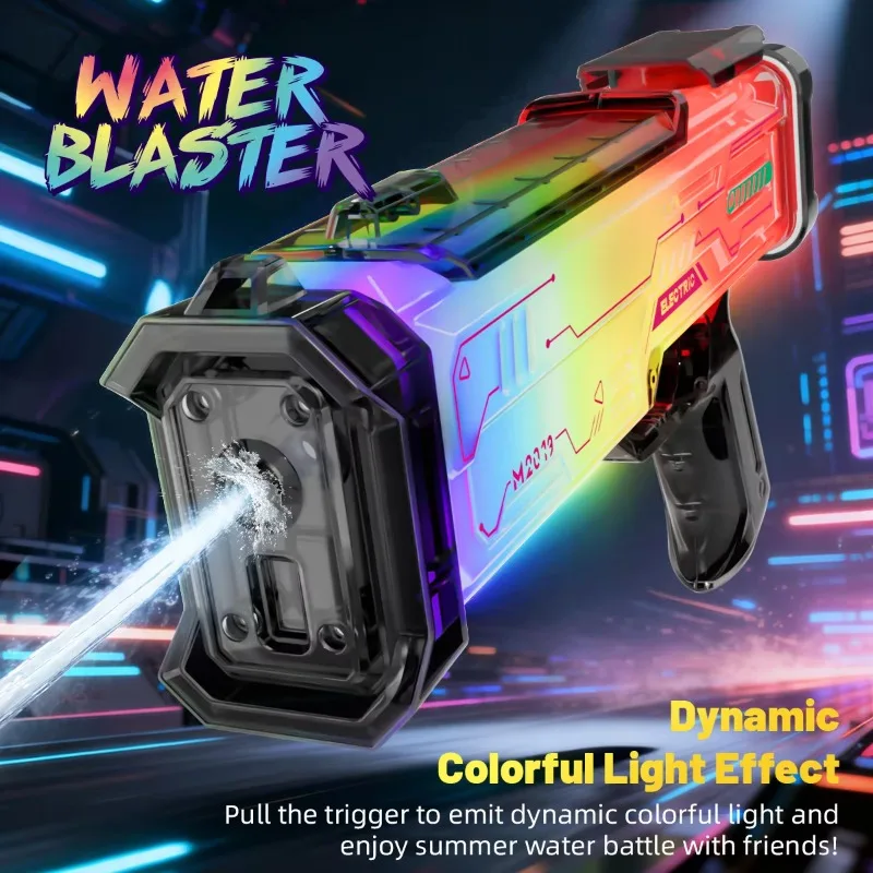 Kids Electric Water Gun with Dynamic Colorful Lights and Sound Effect Children Automatic Water Blaster  Summer Outdoor Pool Toys