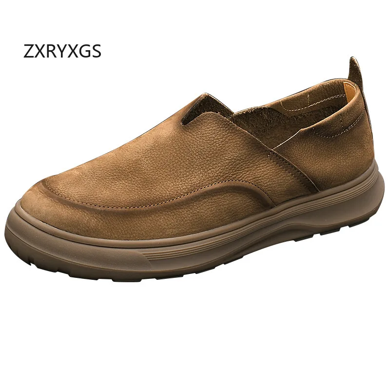 ZXRYXGS Top Cowhide Full Real Leather Shoes Men Flats Casual Sneaker 2025 Autumn Round Toe Comfortable Men Trendy Shoes Big Size