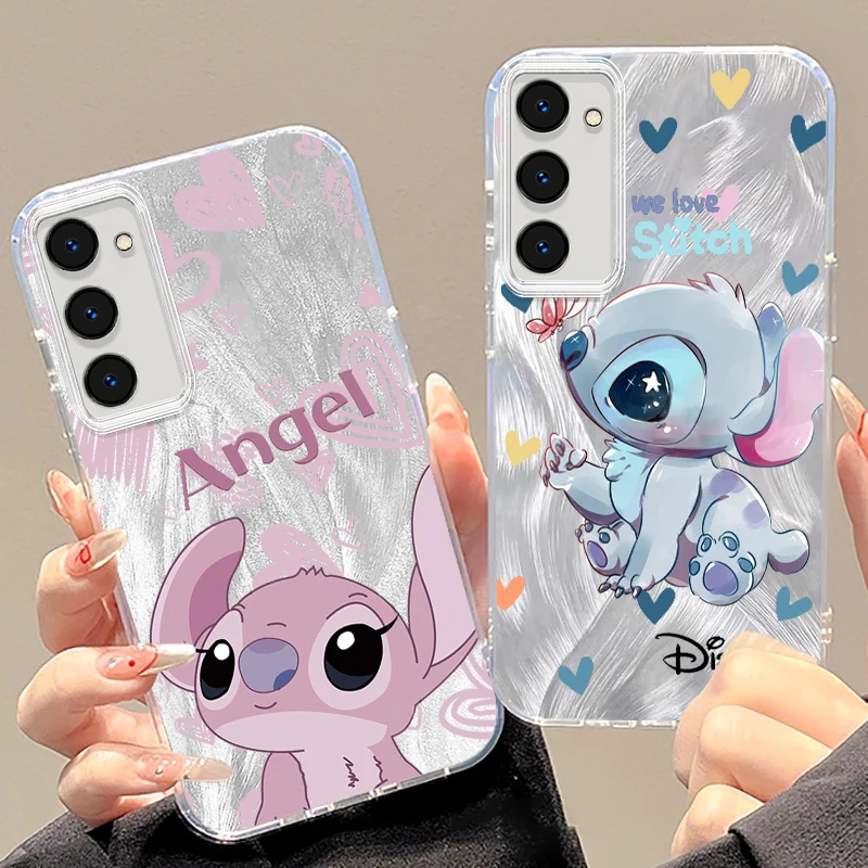 Disney Luxury Stitch Love For Samsung S24 S23 S21 FE Plus Ultra A03 A25 A23 A22 A21S A15 A14 A12 5G Feather Yarn Funda