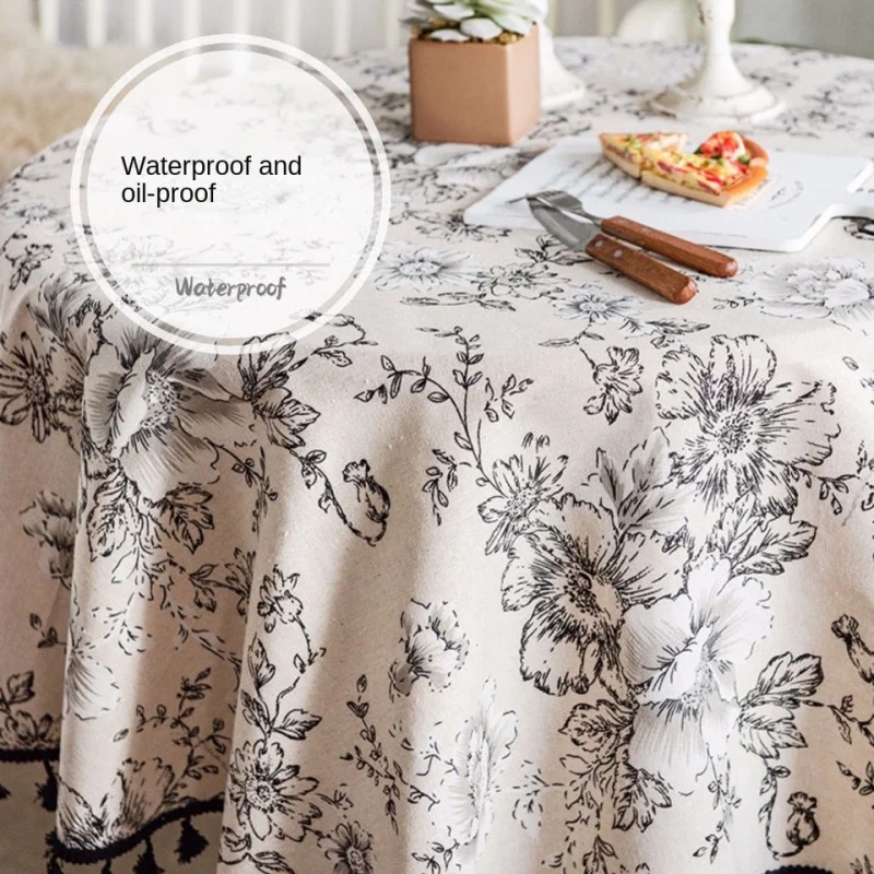 French Pastoral Waterproof High-Grade Cotton and Linen Tassel Tablecloth Ins American Small round Table Coffee Artistic