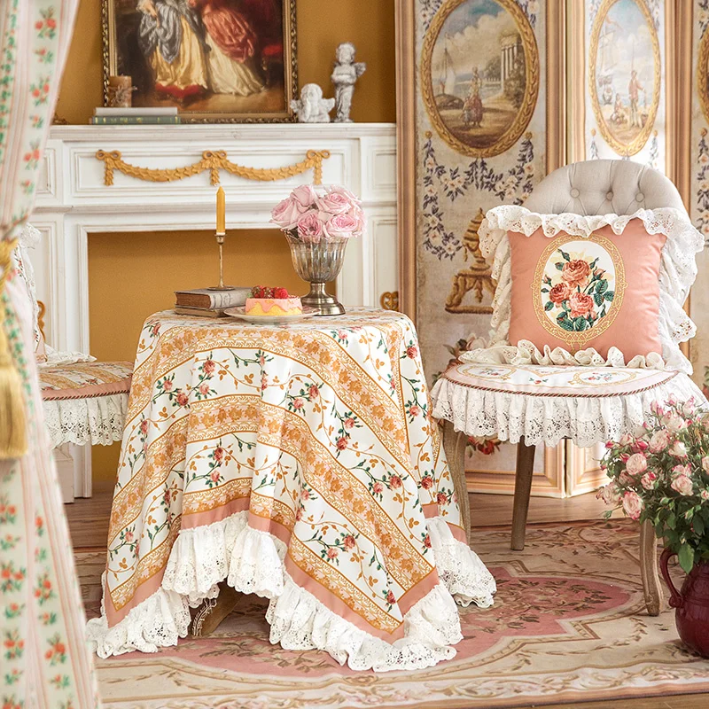 Fashion French Pastoral Style Plush Lace Tablecloth Home Table Decoration and Accessories Pretty Floral Pattern Customization