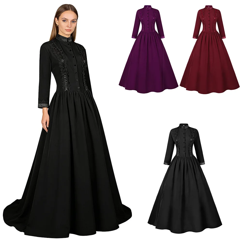 Hot Selling Women's Gothic Halloween Costumes Crossborder Fashion Victorian Lady Dress Polyester Material Ethnic Stage Wear