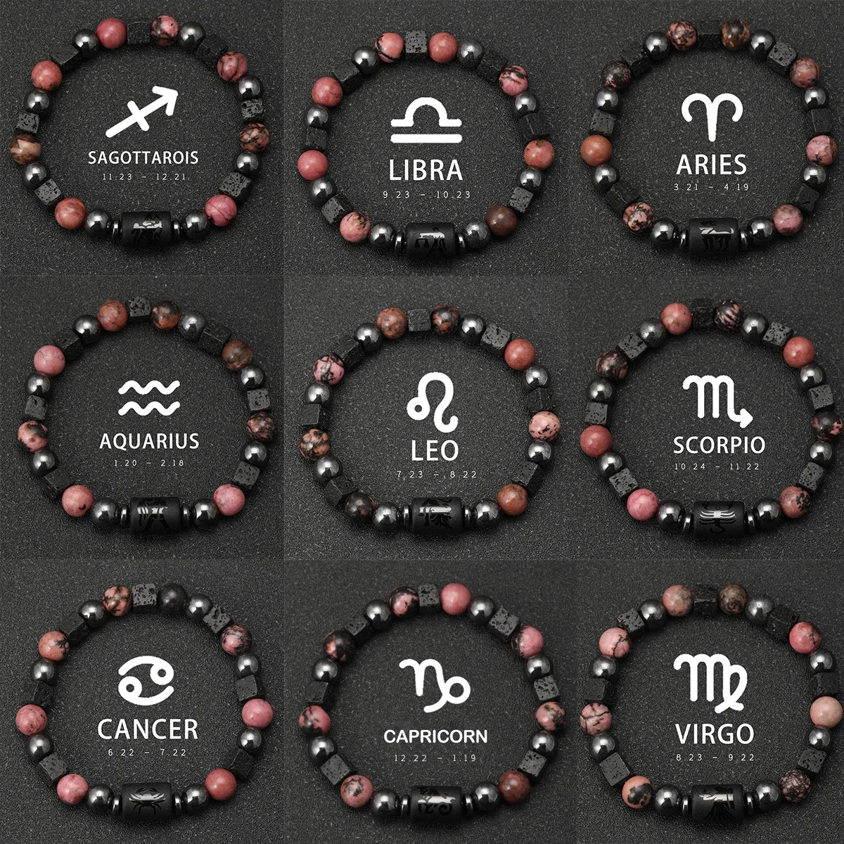 12 Zodiac Signs Natural Stone Bracelets Taurus Cancer Virgo Pisces Bracelets Ladies Men Couples Friendship Jewelry Gift Bracelet