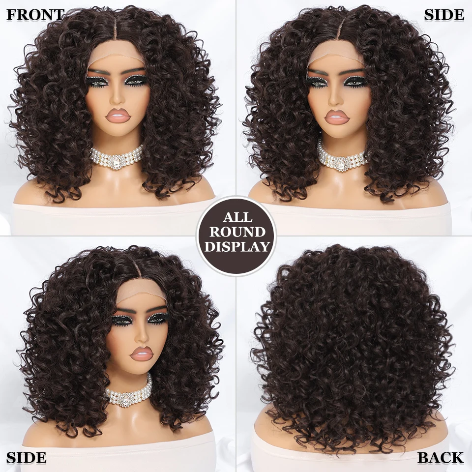 16“ Short Afro Kinky Curly Wig Synthetic Lace Front Wigs For Women Black Brown Blonde Orange Female Heat Resistant Natural Hair