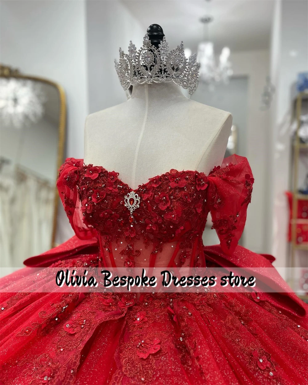 Appealing Red 15 Years Quinceanera Dresses Beads Crystal Lace Applique Bow Ruffles Ball Gown Birthday Party Dress Customized