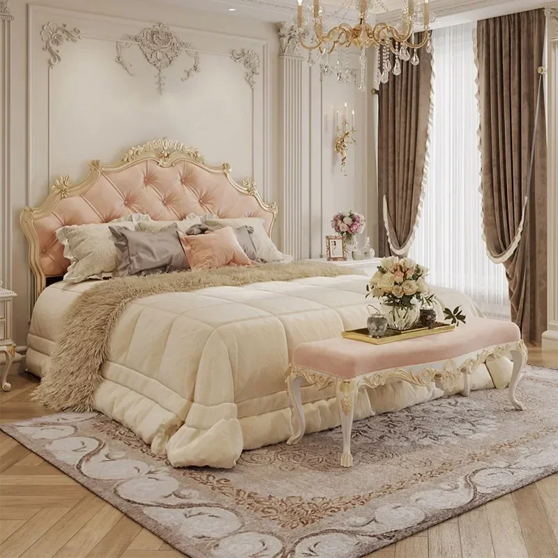 French Entry Lux Fantasy Girl Princess Bed Girls' European-Style Solid Wood Fabric Bed American Master Bedroom Double Bed
