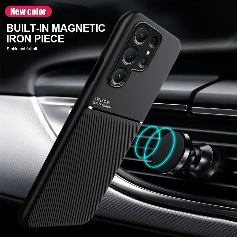 Casing ponsel mobil magnetik, pelindung tahan guncangan lembut logam bawaan untuk Samsung Galaxy S24 Ultra S23 S22 S21 S20 Note 8 9 10 20 Plus
