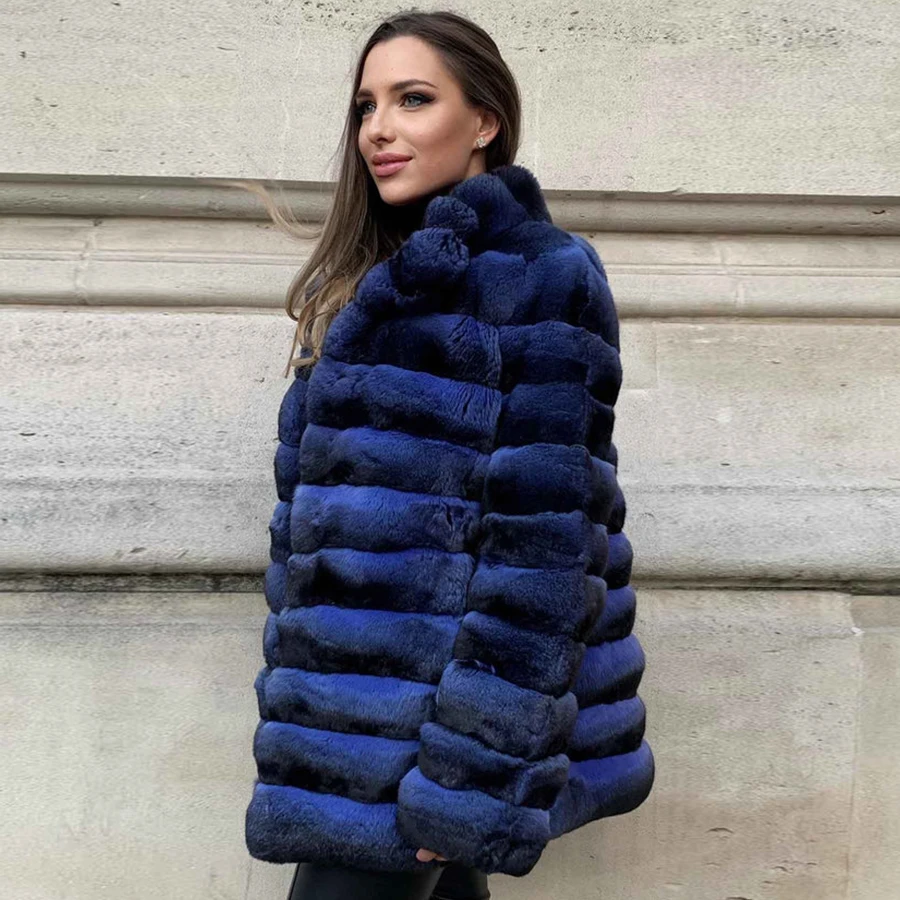 Manteau en fourrure véritable pour femme, Alberchilla naturel, Lapin Rex coloré, Luxe, Hiver, Best-seller, 2024