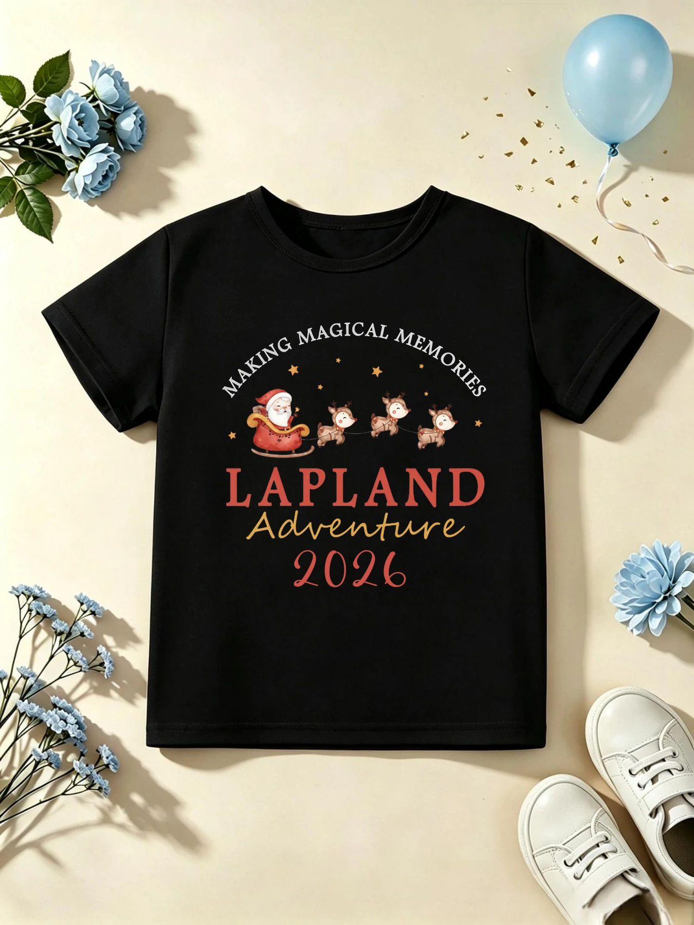 Making Megical Memories Lapland Adventure 2026 Santa Claus Reindeer Printed T Shirt Girls/Boys Christmas Gift T-Shirt