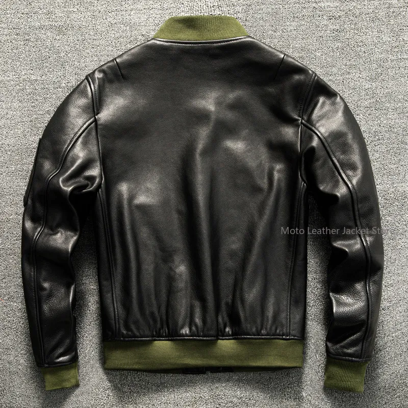 Best.Luxury American Cowhide.Classic MA-1 Bomber Leather Jacket.Fashion Men Military Style Cowhide Coat.Cool Cloth