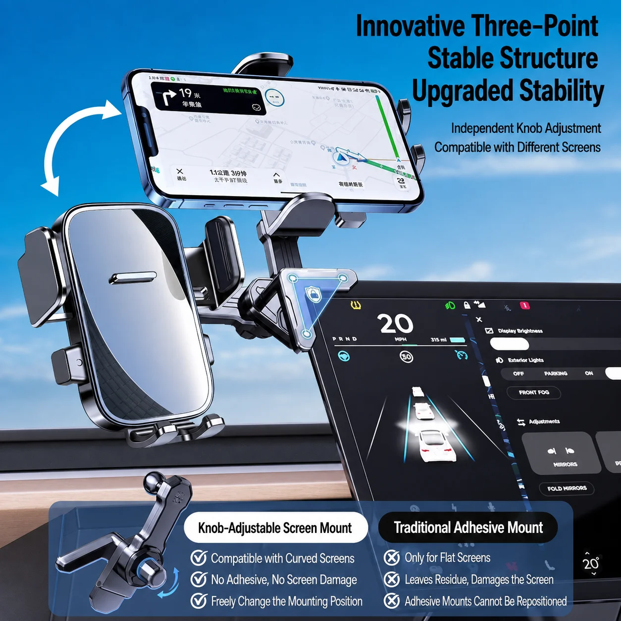 Lcars Central Control Screen Clip-On Phone Holder, Universal Gravity Car Mount for New Energy Vehicles, 360-Degree Horizontal and Vertical Screen Switching Navigation Stand