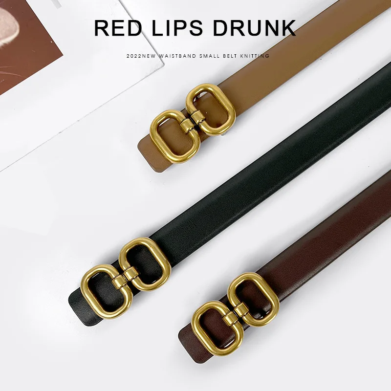 حزام نسائي على الطراز الكوري ذو ملمس راقي مع إبزيم ناعم فريد، حزام خصر رفيع، متعدد الاستخدامات للتنانير والجينز، الخصر أ