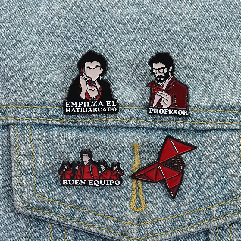 Cartoon Spanish TV series character badges, creative letter series alloy pins, clothing bags accessories, as gifts for friends