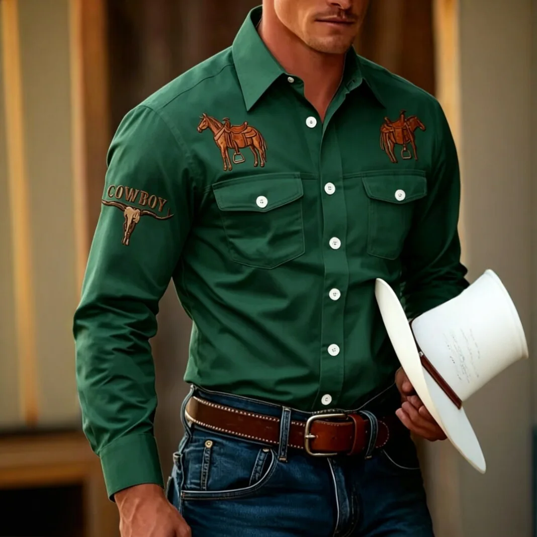 Casual Men's Long Sleeve Shirt Vintage Ethnic Style No Ironing Required Spring Autumn Seasonal Comfortable Fit Printed Pattern