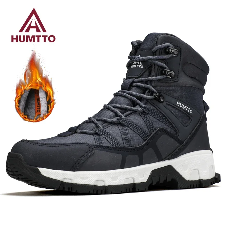 

HUMTTO Warm Ankle Boots Winter Snow Boots Men Outdoor Black Luxury Designer Leather Shoes Man Rubber Work Safety Men's Sneakers