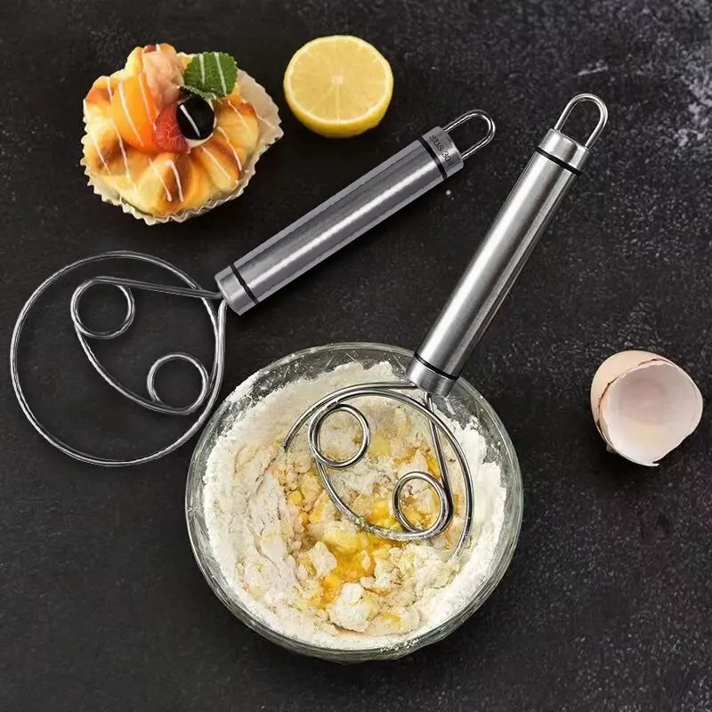 Danish Dough Whisk Stainless Steel Dutch Style Bread Dough Hand Mixer Stainless Steel Handle Kitchen Baking Tools Artisian Blend