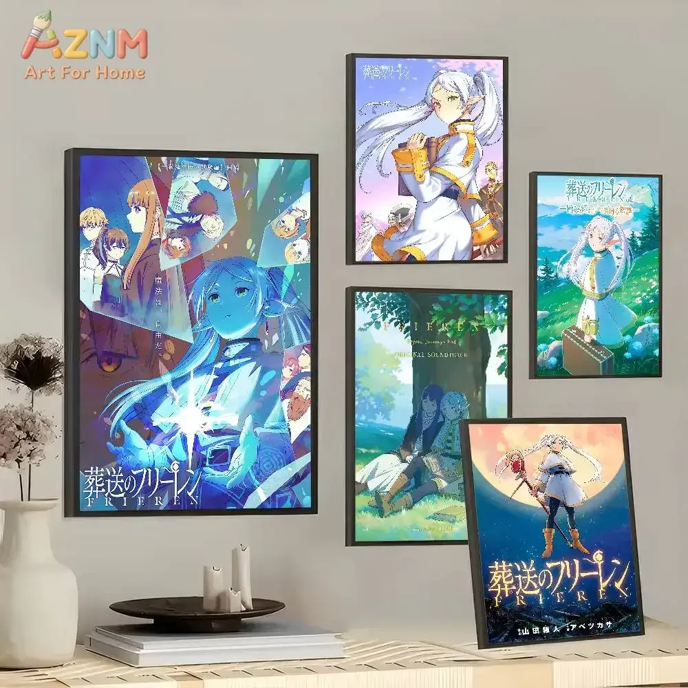 AZNM Frieren Beyond Journey's End Anime Canvas Wall Art, Elf Mage Print, Aesthetic Otaku Room Decor