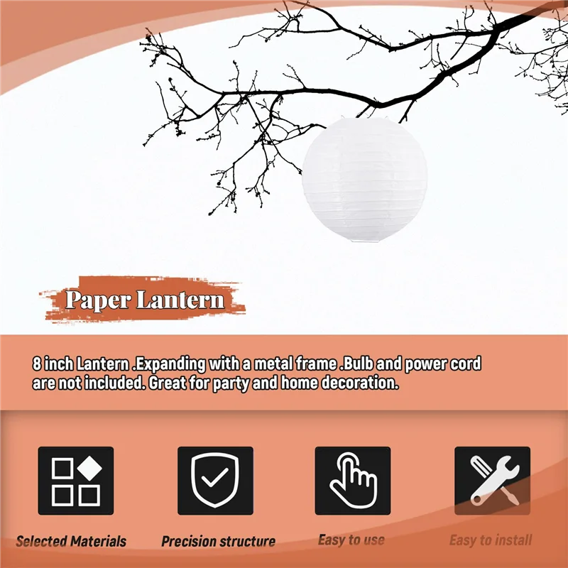 

T99C-Белый китайский/японский бумажный фонарь/лампа диаметром 8 дюймов