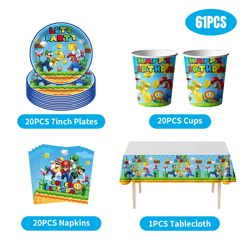 Super Mario Birthday Decoration Tableware Supplies Tablecloth Paper Cups Plates Backdrop Party Digit Balloons Baby Kids Favor