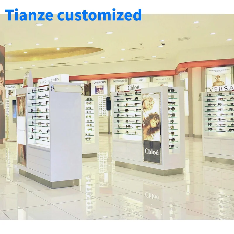 

（customized）Wooden Glass Sunglasses Display Cabinet Double Side Eyeglass Display Counter Kiosk Mall