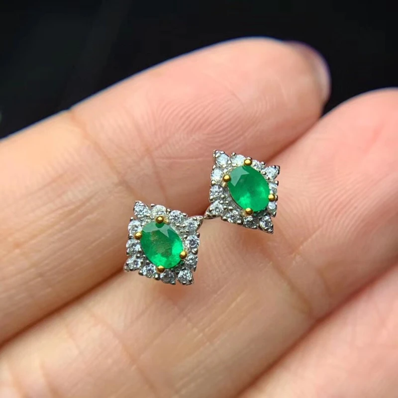 

Fine Natural Emerald Earrings for Women Silver with 925 Sterling Sliver Platinum Plating Heart Wedding&Birthday Jewelry