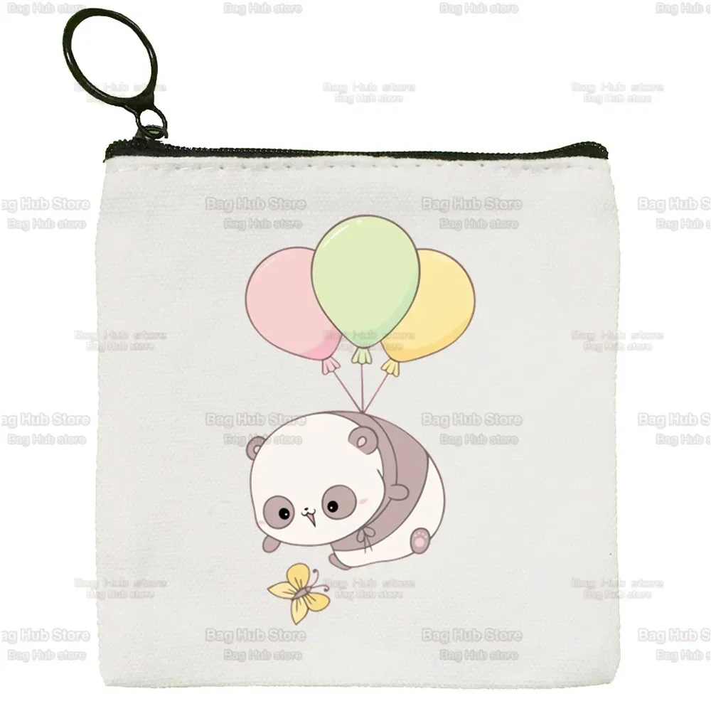 Monedero Simple de Animal Panda Girl para mujer, bolso de lona bonito para llaves, Mini bolso de mano pequeño