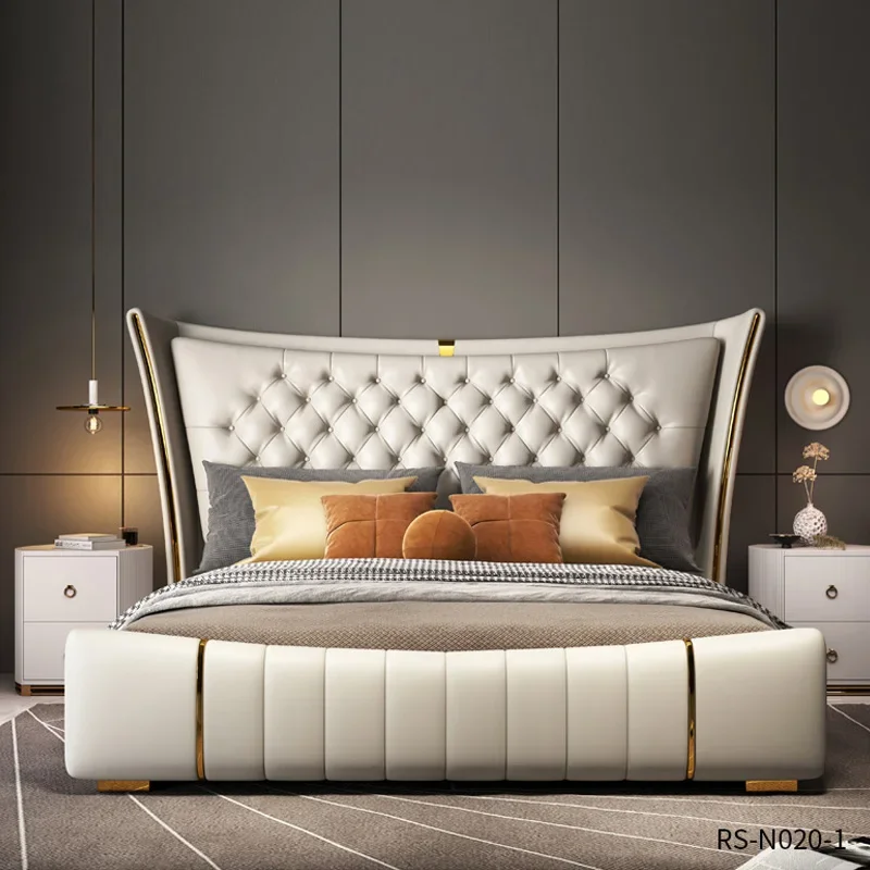 Light Luxury Leather Bed High-End Master Bedroom Wedding 1.5M / 1.8M Large Modern Simple Double