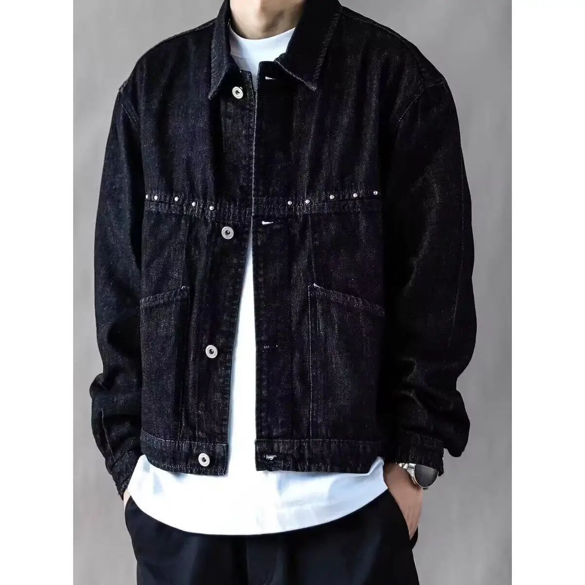 Chaqueta Vaquera Gruesa con Cierre Metálico, Estilo Casual, Otoño, Retro, Moderna, Holgada, Juvenil, Abrigo Informal