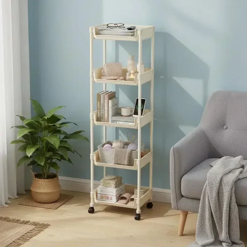 5-Tier Rolling Storage Cart with Wheels Plastic Mobile Utility Organizer Rack Freestanding Space Saving Shelving Unit for Kitchen Bathroom Bedroom Books Home Storage (35x26.5x125cm) view 7