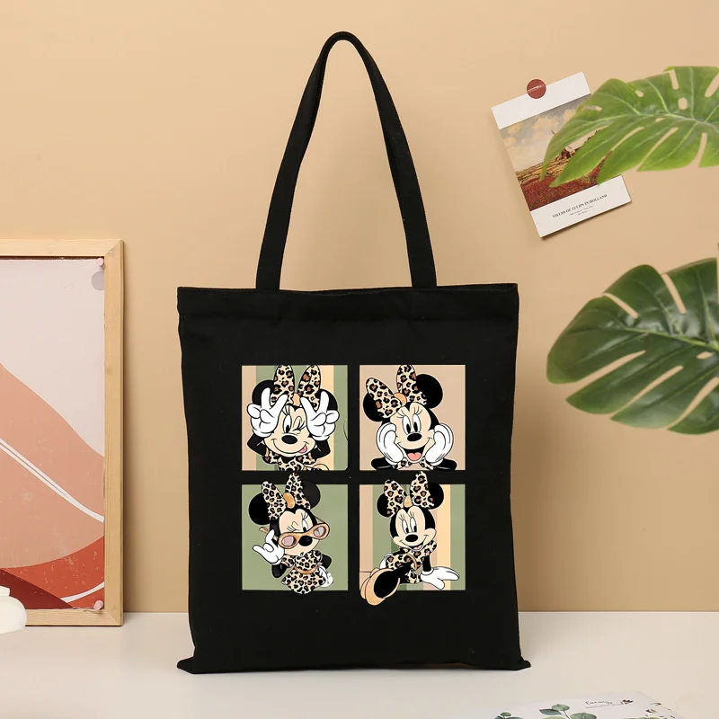 Disney Lilo &Stitch Minnie Mouse Canvas Women\'s Shopping Tote Bag Ladies Cartoon Tote Bag Shopping Cute Bags Casual Shoulder Bag