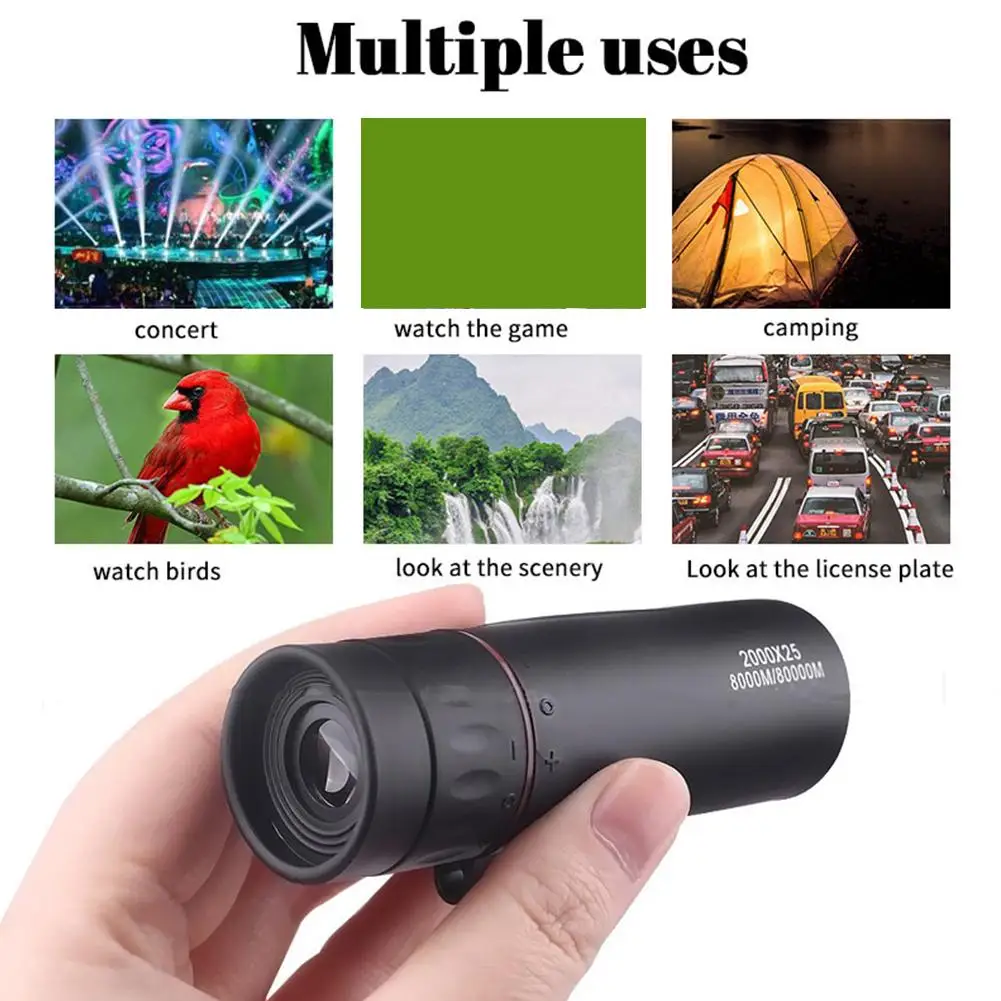 Telescopio Monocular portátil para teléfono móvil, minitelescopio HD de 2000x25 con soporte para acampar al aire libre, caza y observación de aves