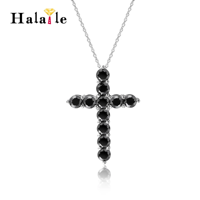 Halaile D Color Black Moissanite S925 Sterling Silver Cross Pendant Necklace with GRA Neck Chain Jewelry Women Men's Trendy Gift