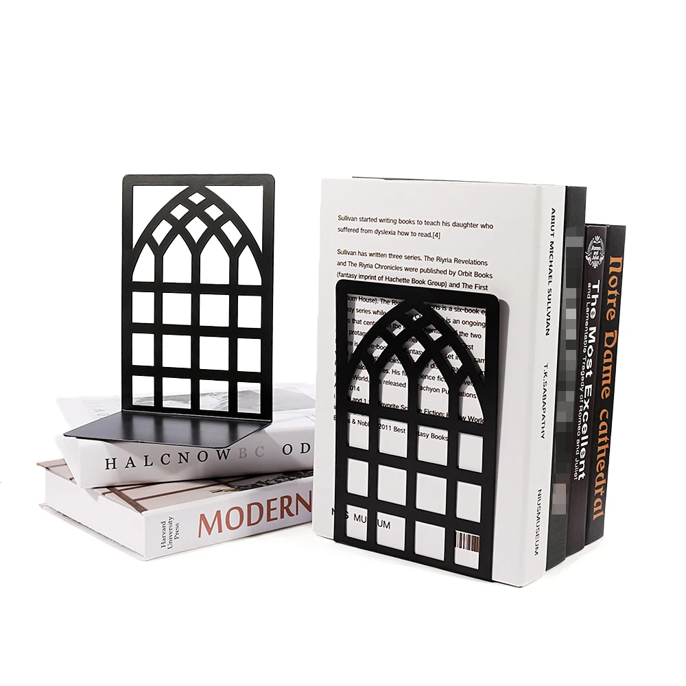 Classic Black Cutout Birdcage Castle Bookends Decorative Book Ends Heavy Duty Simple Books Stand Bookrack Gifts for Women Men