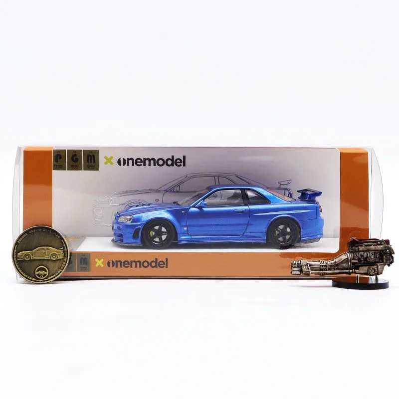 Edición limitada 1:43 Nissan GTR R34 Z-TUNE modelo de simulación fundida a presión de aleación de motor azul, decoración para adultos, juguete para niños, regalo para niños