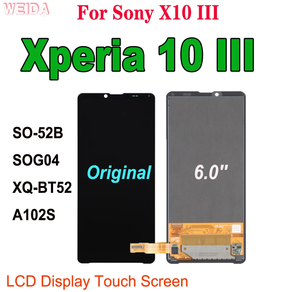 6.0'' Original LCD For Sony Xperia 10 III  X10 III 10III SO-52B SOG04 XQ-BT52 A102S LCD Display Touch Screen Assembly Replace