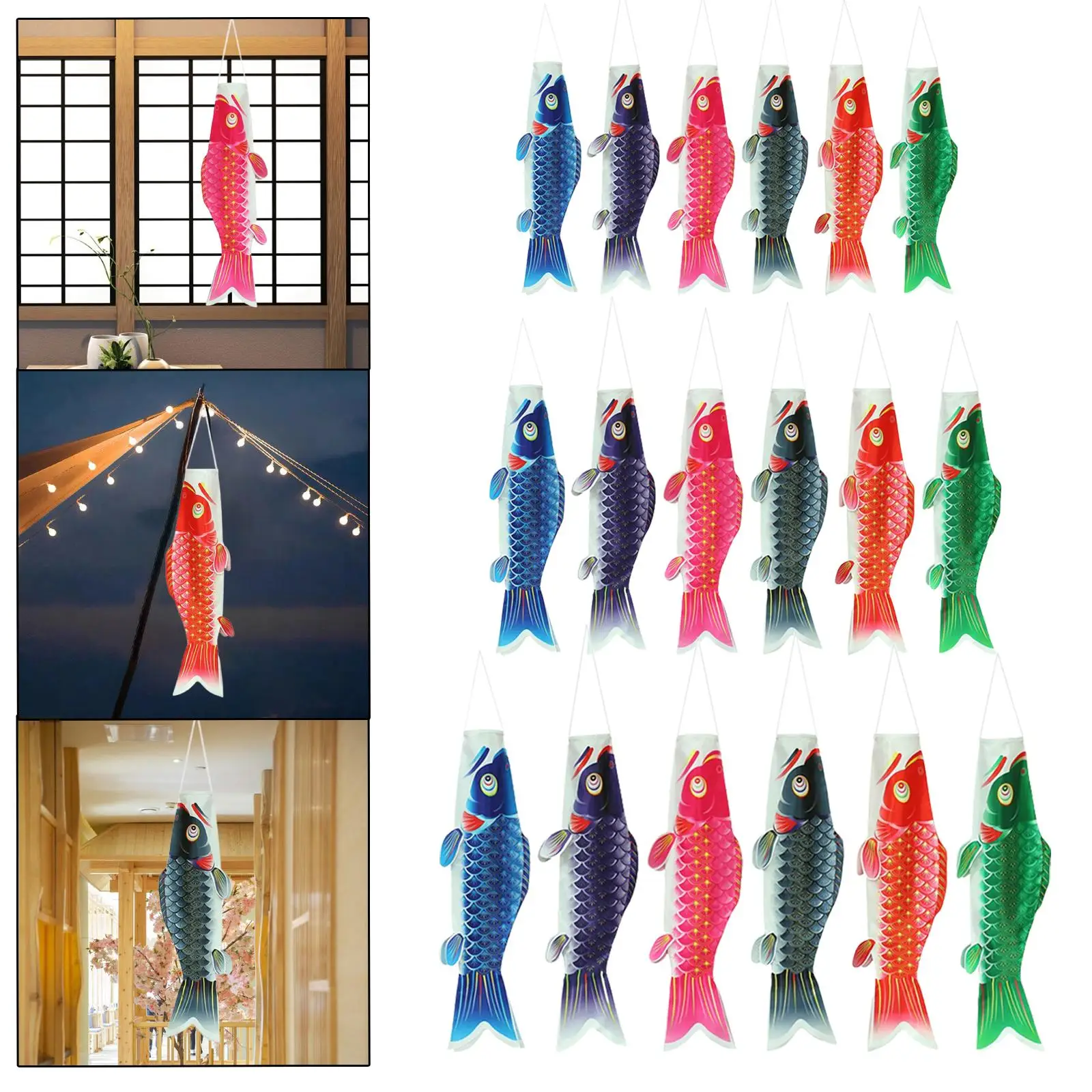 Japanese Carp Windsock Streamer, Japanese Carp Flag, 6 Pieces Flag Kite Japanese Windsock Carp Flag, for Sushi Bar Izakaya