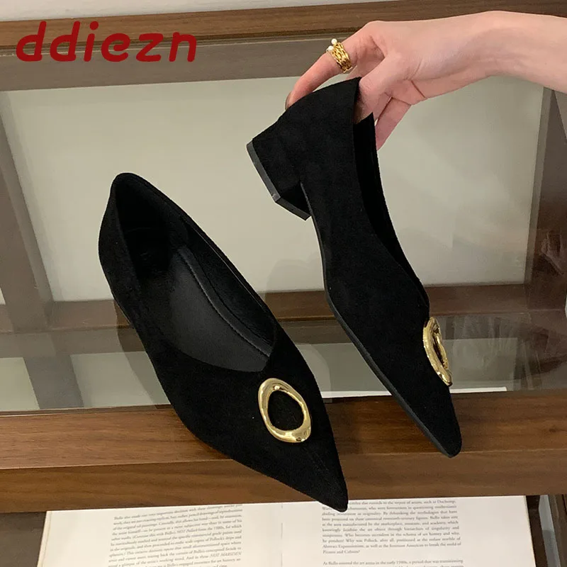 

Модные металлические женские туфли на низком каблуке, повседневные туфли-лодочки на мелком каблуке, новинка 2026, лето, весна, женские туфли без шнуровки с острым носком, женские туфли на каблуке