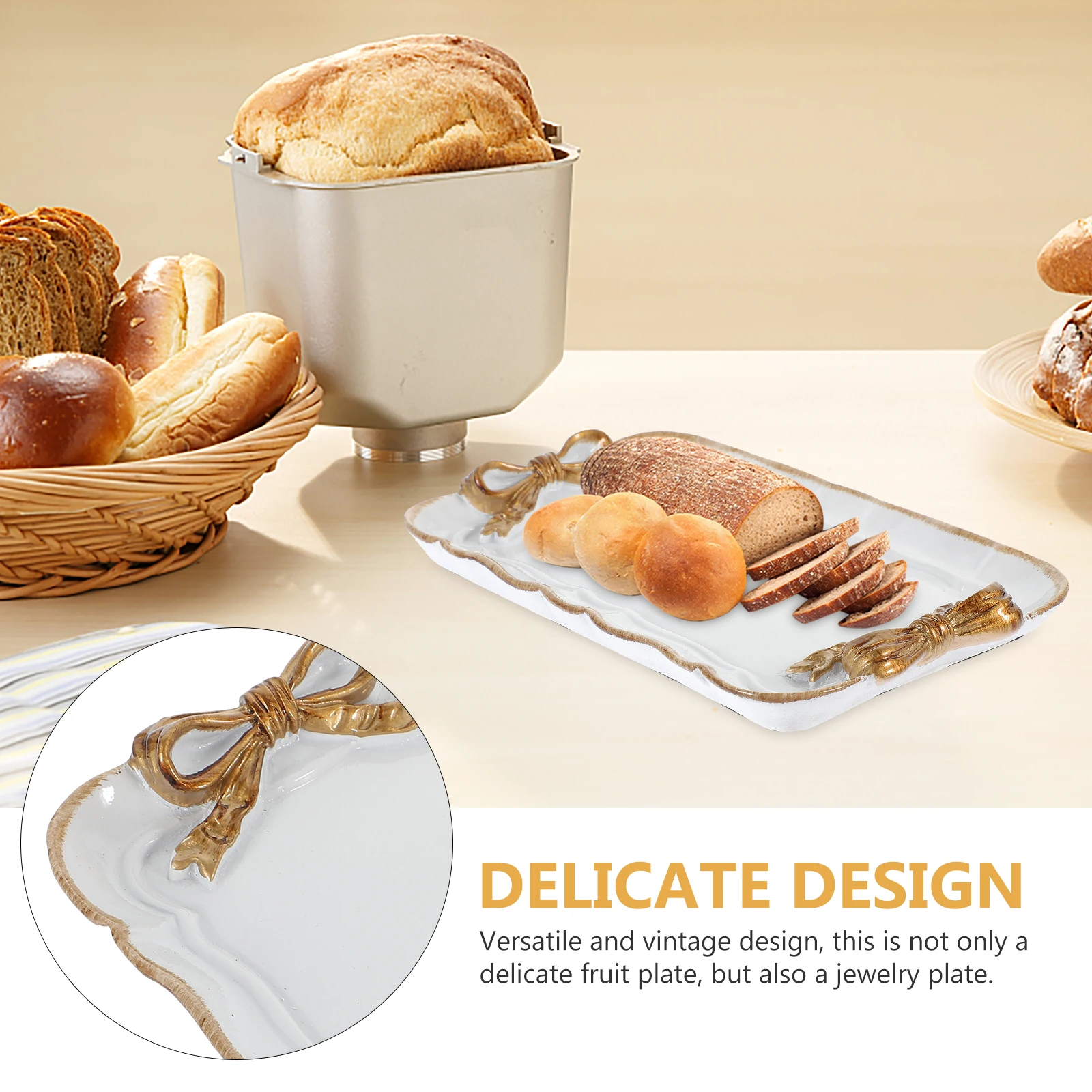 

Fruit Plate Decorative Serving Tray Resin Vintage Dessert Salad Plate For Home Party Coffee Table Jewelry Storage Tray