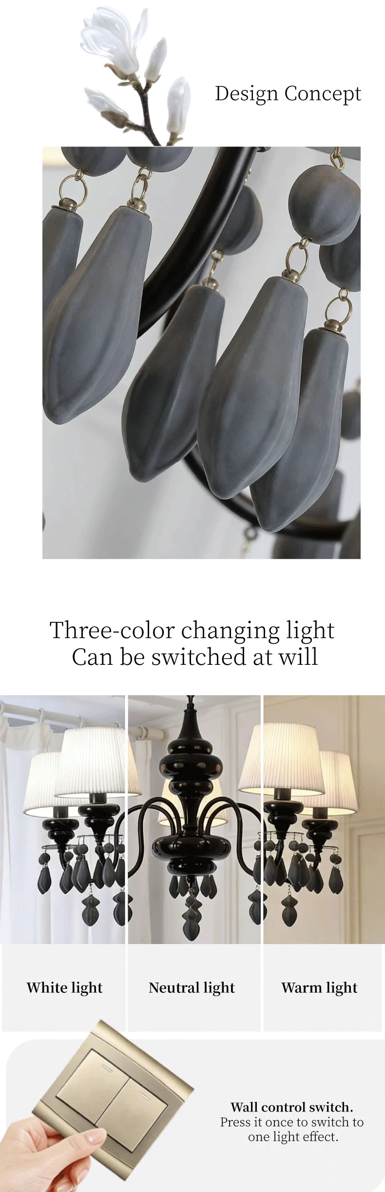 American Retro Candle E14 Chandelier Nordic Ceramic