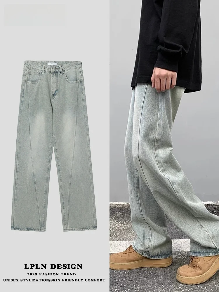

Retro Mud Dyeing American Style Loose Straight Leg Jeans for Men And Women Splicing Long Trousers Autumn Fashion Casual Jeans