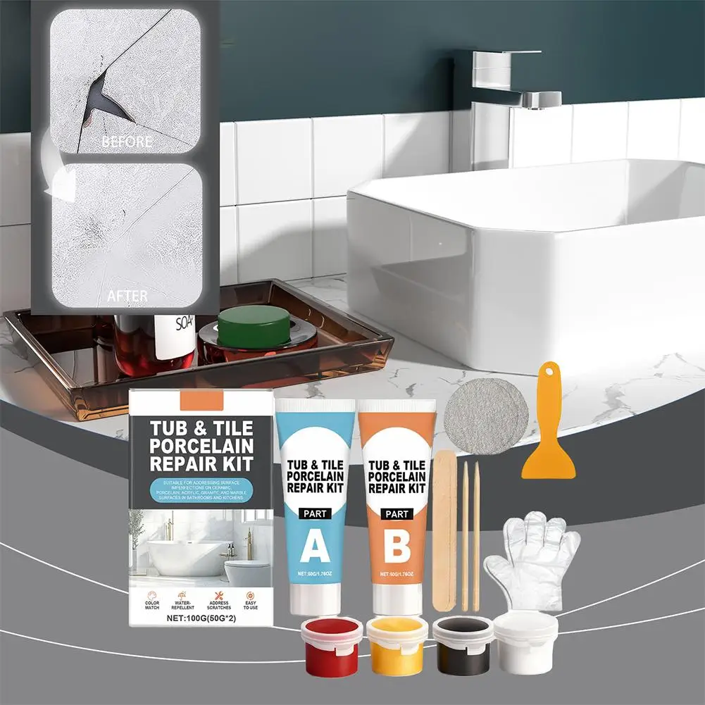 Tile Repair Agent Kit Paste Tile Ceramic Porcelain Repair Marble Floor Toilet Washbasin Crack Damage break fracture caulk Repair