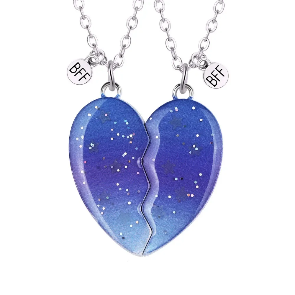 فتاة 2 قطعة/المجموعة على شكل قلب مضيئة الخماسية نجمة أفضل صديق قلادة للفتيات BFF الصداقة مجوهرات هدية
