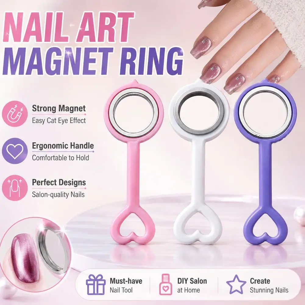 Portable Hollow Circular Cat Eye Magnet ,Cute Ring-shaped Cat Eye Magnet for Nails Heart Handle Multi-Effect Nail Magnet Tool