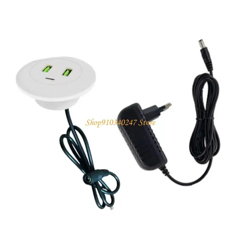 

Q22A European Plugs USB Hubs With Type C Port Two USB Port Round Design Long Cable