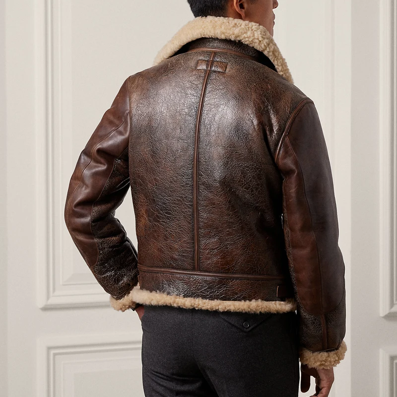 Leather and fur integrated B3 leather jacket Air Force flight jacket British trend thickened warm sheepskin custom coat for men