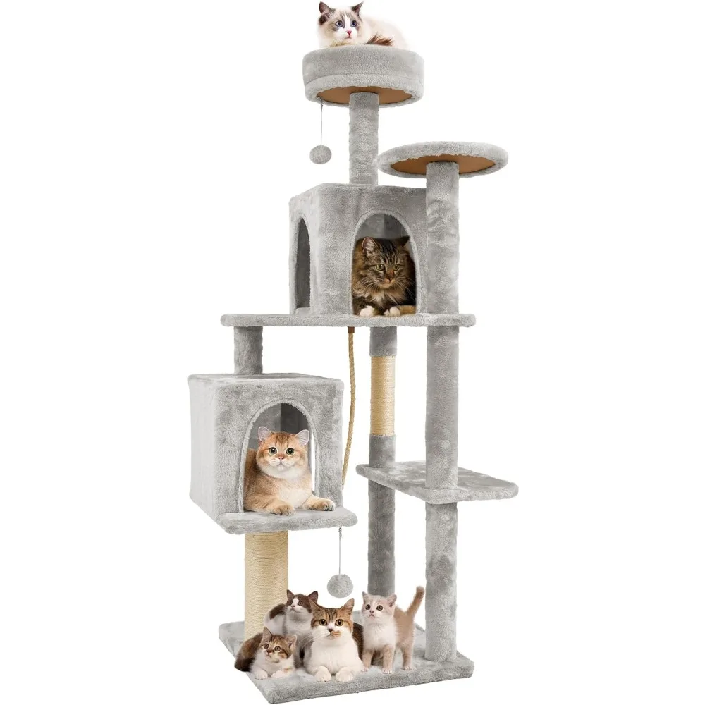 

58.5inch Large Cat Tree Tower Condo for Indoor Cats, Soft Plush Multi-Level Climbing Tree Cat House with 1 360° Rotating Cat Cav