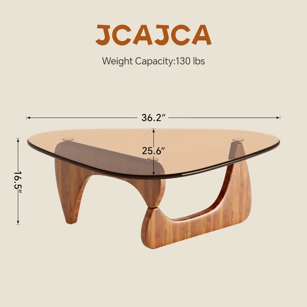 

Table for Living Room Mid Century Modern Center Table with Glass Top and Wood, Brown Walnut