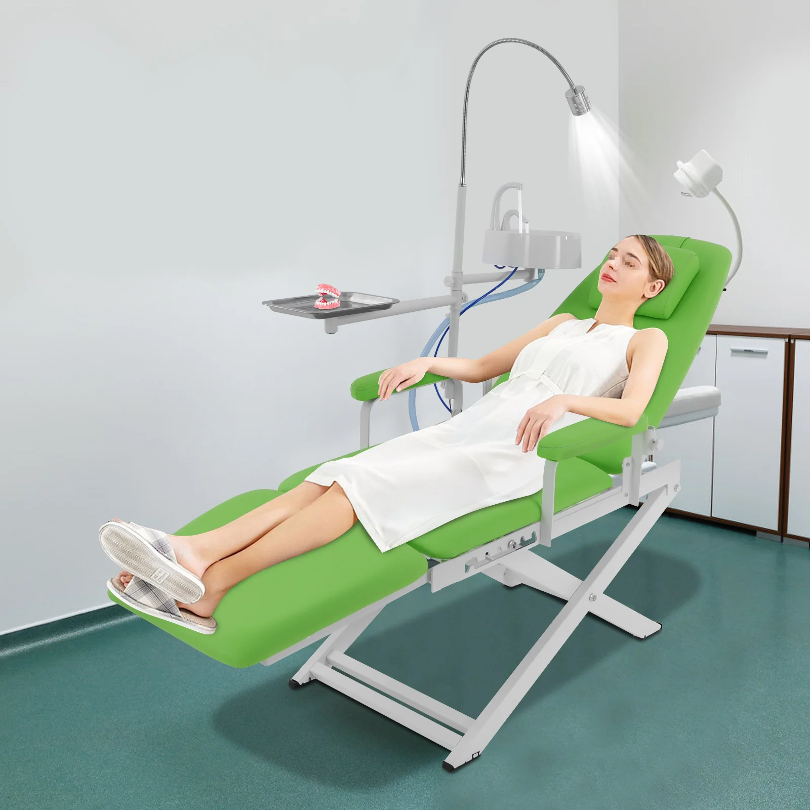 

Portable Dental Chair Metal Dental Chair with PU Cushion Two-Stage LED Light Mobile Chair for Hospital Beauty Parlour Clinic