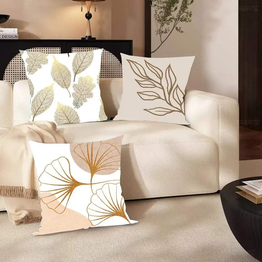 Gold Leaf Ginkgo Leaves Pillow Case Fashion Square Pillowcase Bedroom Sofa Room Ins Decoration Leisure