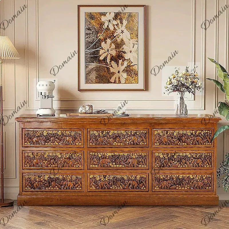 Oi Thai Solid Wood Retro Entryway Cabinet Southeast Asian Style Sideboard For Living Room Storage